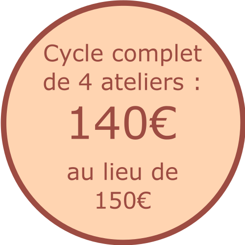 Tarif : 140€ le cycle complet de 4 ateliers au lieu de 150€